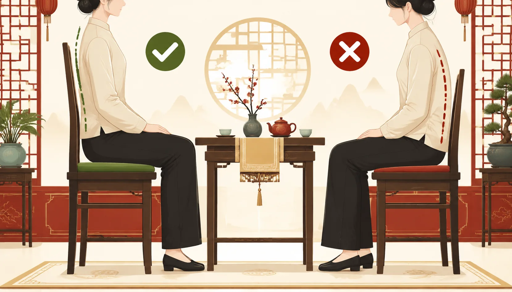 Sit With Proper Posture — Back Straight, Feet Flat on the Floor