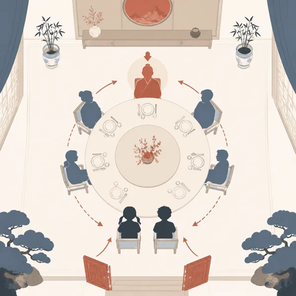 Seating at a Chinese table is arranged by age and status